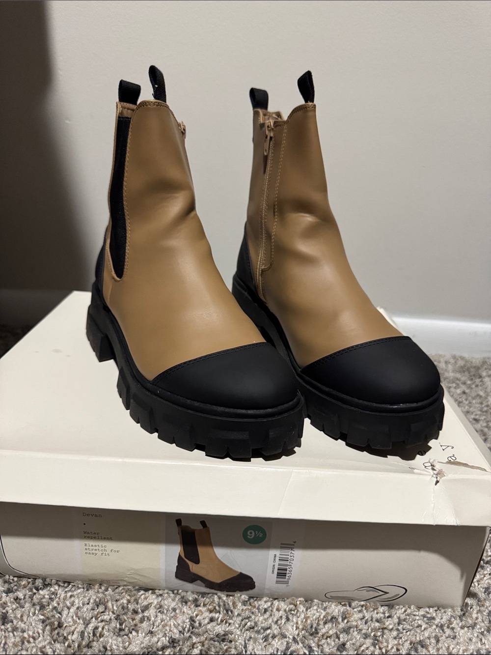 a new day Tan and Black Chunky Chelsea Combat Boots
